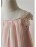 Blush Pink Lace Sleeves Chiffon Knee Length Flower Girl Dress